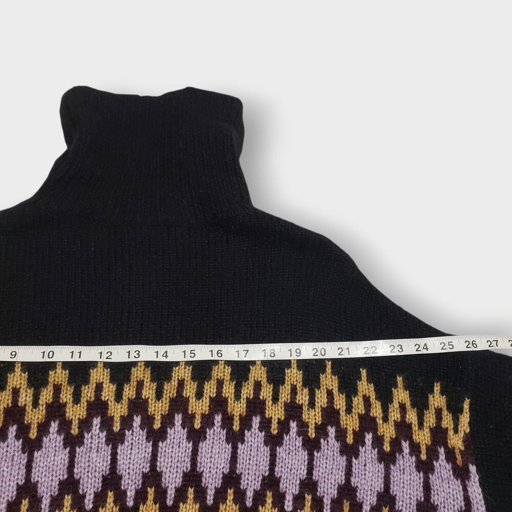 A.L.C. Tracey Fair Isle Sweater Oversized Alpaca Turtleneck Blk Bordeaux Sz Med - Picture 12 of 13